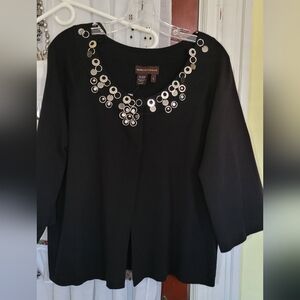 Dana Buchman Black Scoop Neck Top with Silver Embellishments